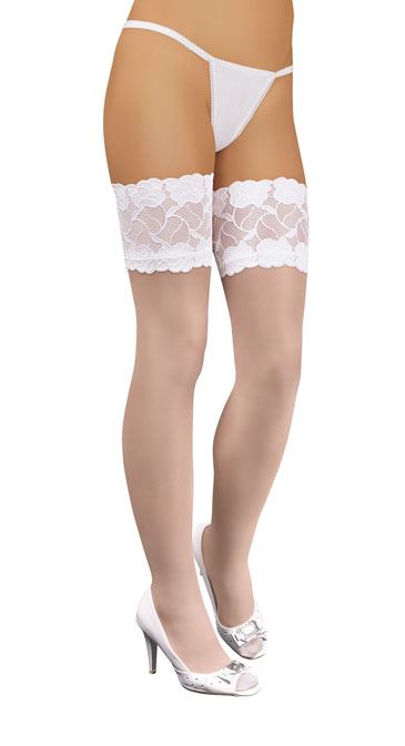 Pończochy Stockings with wide lace L/XL /White