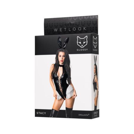Stacy Glossy body z falbaną wetlook -L
