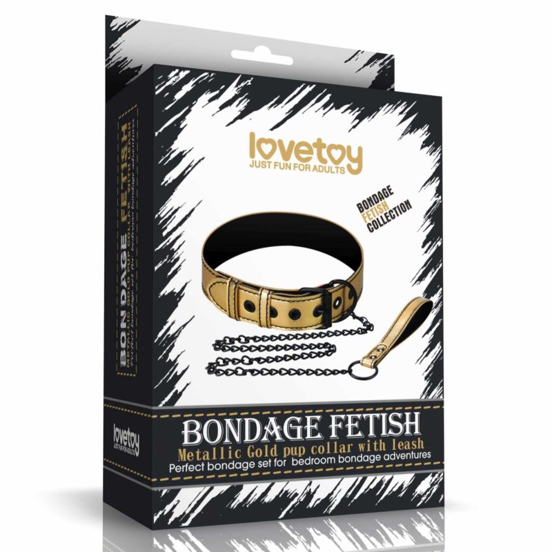 Bondage Fetish gold collar with leash