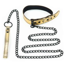 Bondage Fetish gold collar with leash