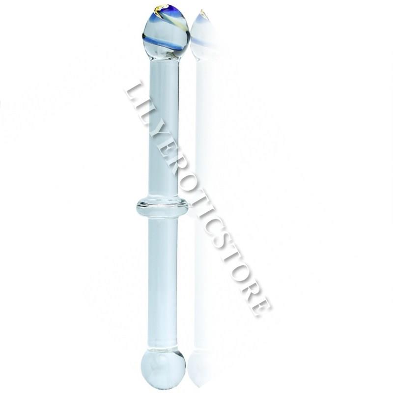  Dildo szklane proste white/blu dwustronne-4888