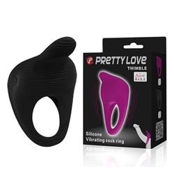 Cock ring with vibration, THIMBLE Black, -10367