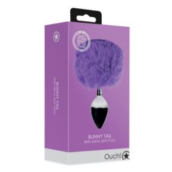 Bunny tail with metal butt plug purple