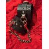Kajdank Skórzane Ornament Łańcuch 25 cm czarne