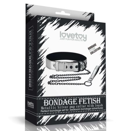 Bondage fetish collar and leash silver