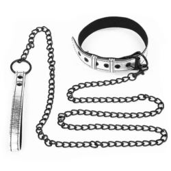 Bondage fetish collar and leash silver